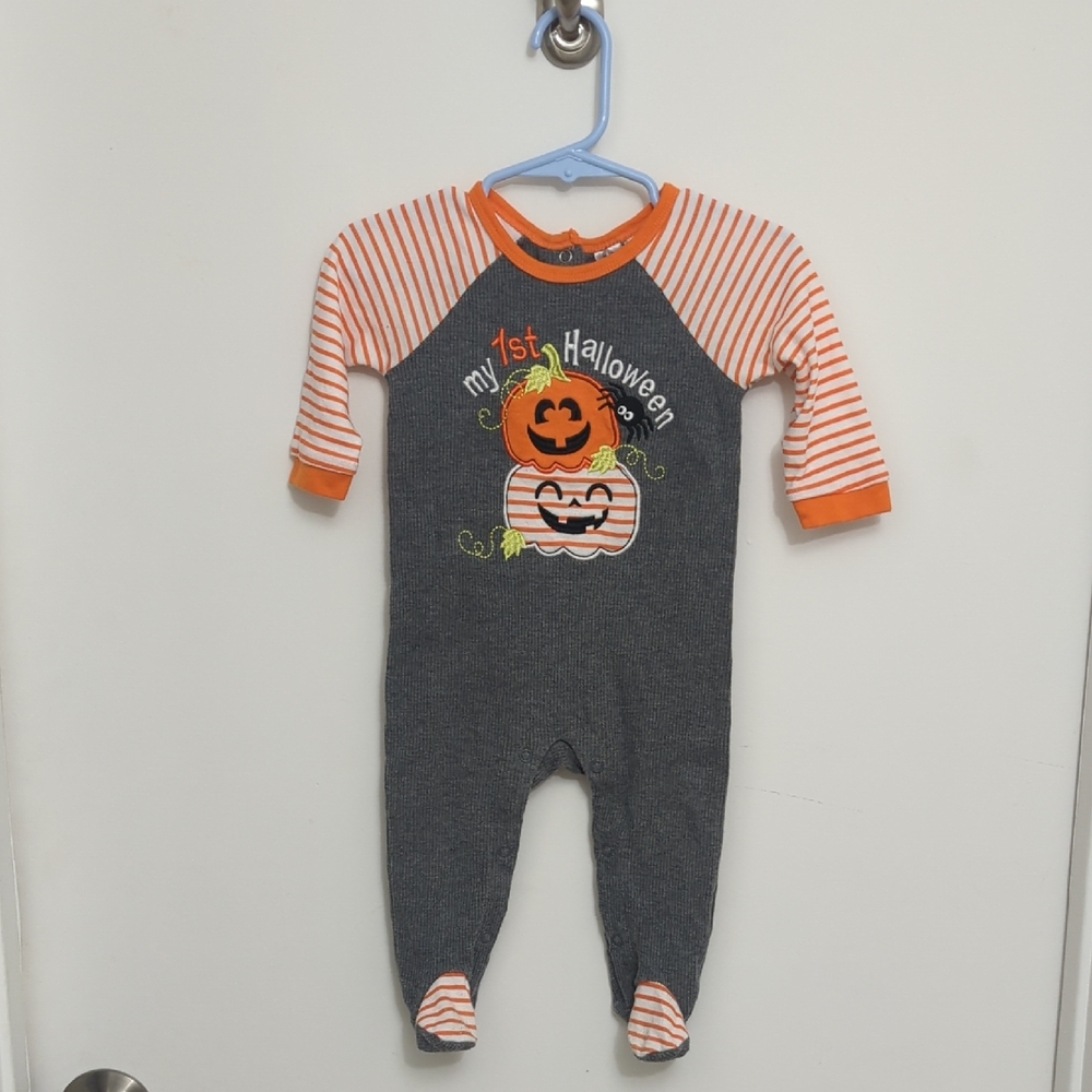 Baby Essentials Halloween Pumpkin Footie - Orange and Black